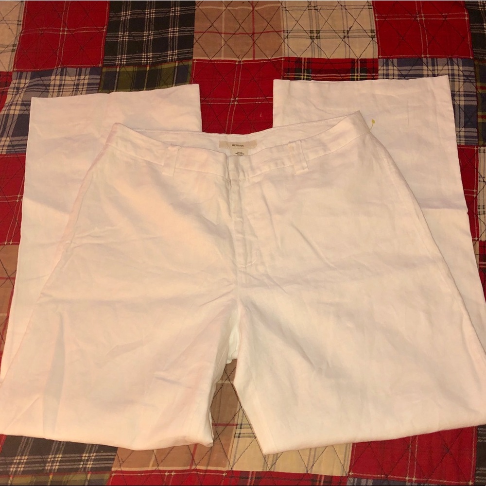 Merona White Linen Pants (Size: 10)